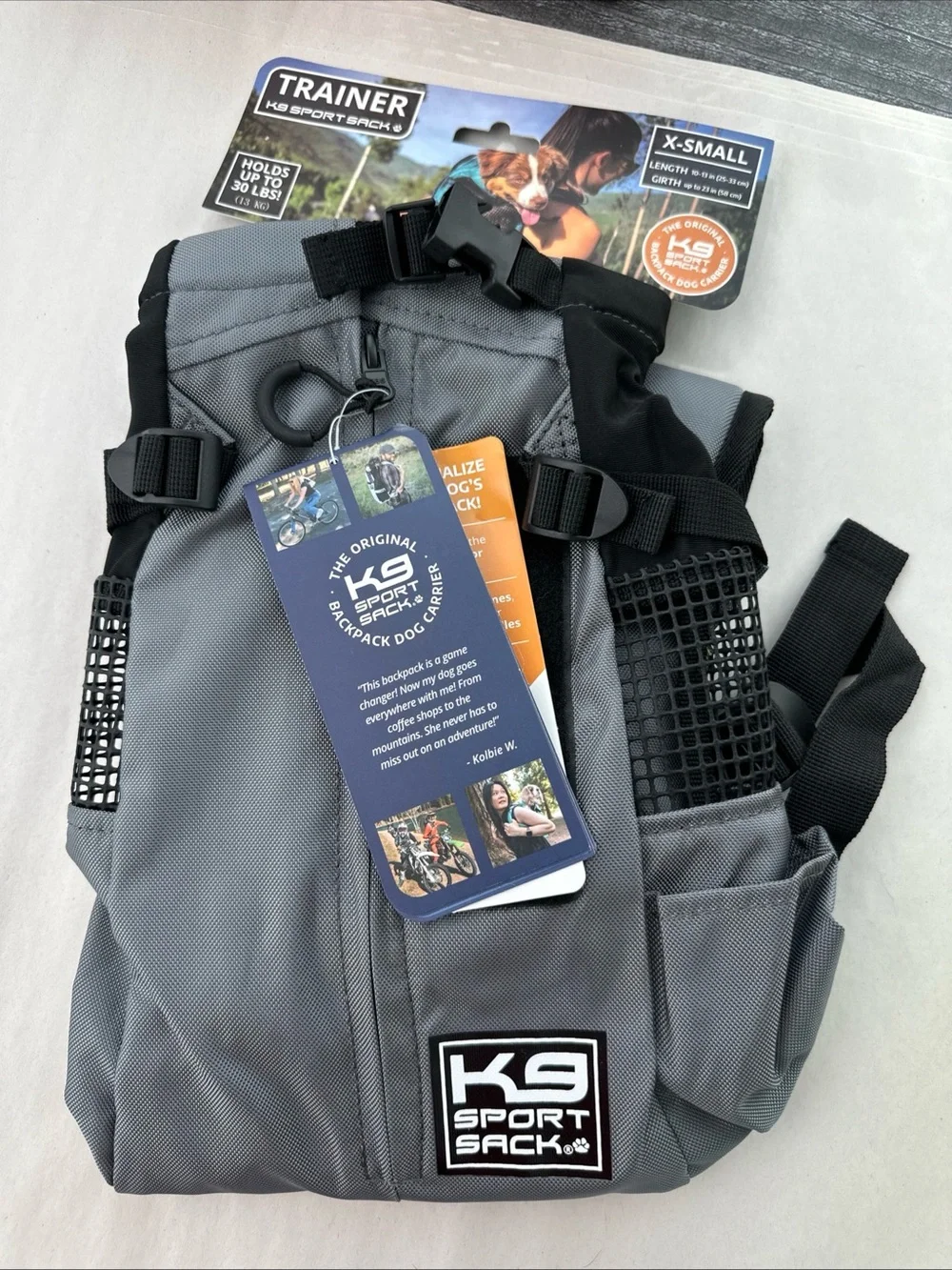 New K9 Sport Sack Trainer Puppy and Small Dog Pet Carrier Size XS Gray